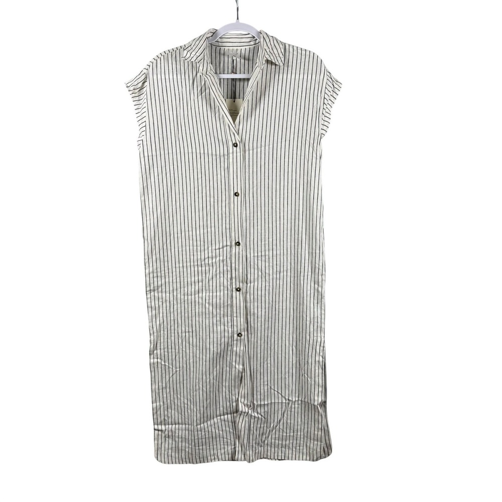 CALIA Womens XS Coverup Ivory Yucatan Stripe Button Down Linen Blend Shirt Dress - Picture 2 of 12